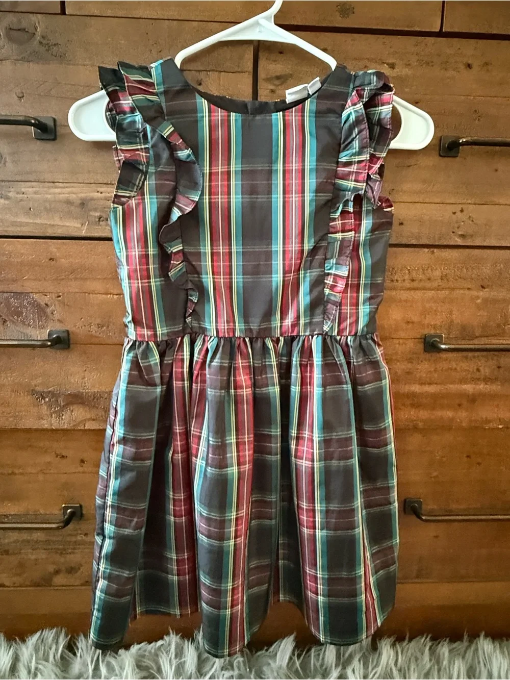 GAP Plaid Ruffle Sleeve Dress - Red black and green special occasion holiday